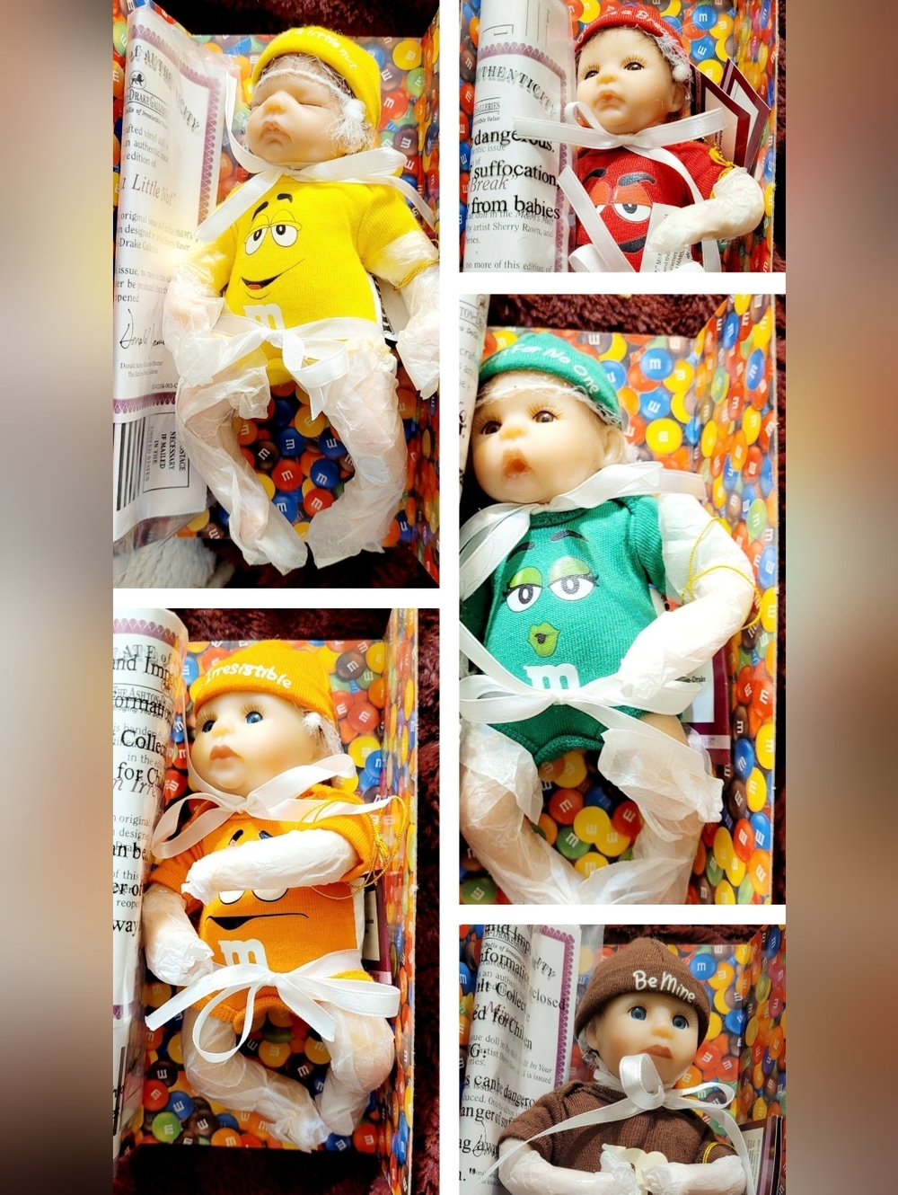 BNIB M&M'S Baby Doll Set in Green, Yellow, Orange, Red, Brown